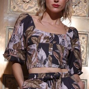 Anthropologie Walter Baker Winnie Casa MarinaTropical Puff Sleeve Crop Blouse